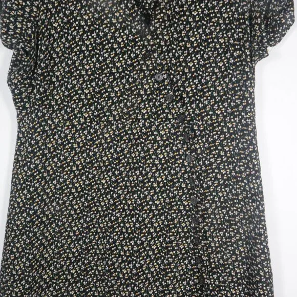 Madewell Women Button-Wrap Dress in Playground Posies Dress Size L Black Floral - Picture 4 of 16